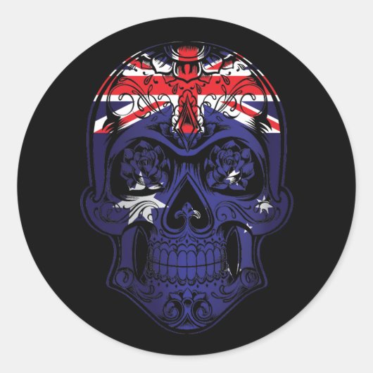 Australische schedel en Rozen vlag Ronde Sticker (Voorkant)