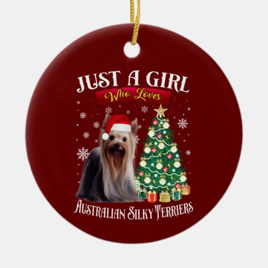 Australische Silky Terrier-kerstboomkerstmis Keramisch Ornament (Voorkant)