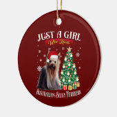 Australische Silky Terrier-kerstboomkerstmis Keramisch Ornament (Links)