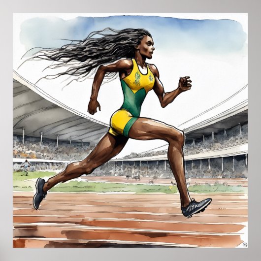 Australische Sprinter Watercolour Kunstprint Poster (Voorkant)