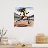 Australische Sprinter Watercolour Kunstprint Poster (Keuken)