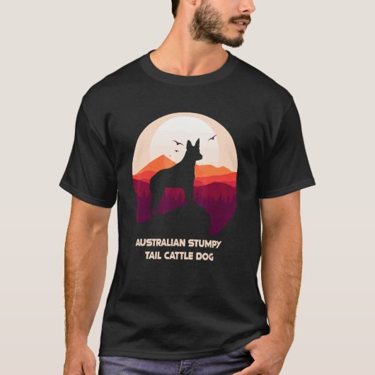 Australische Stumpy Tail Cattle Dog en Berg T-shirt (Voorkant)