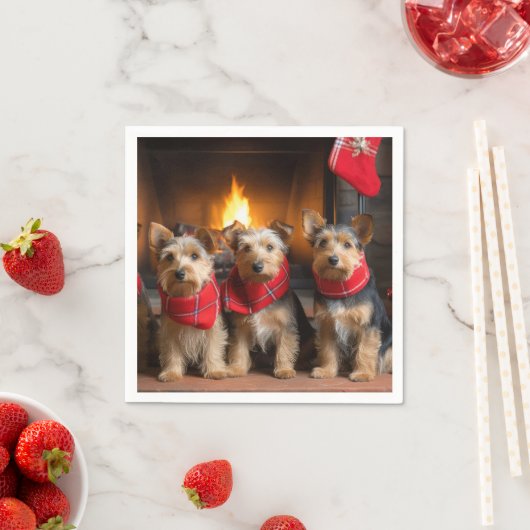 Australische Terrier bij de Haard Kerstmis Servet (Insitu)