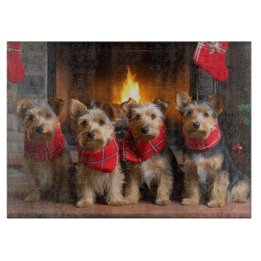 Australische Terrier bij de Haard Kerstmis Snijplank (Voorkant)