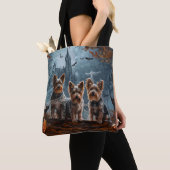 Australische Terriër Halloween Nacht Doggy Delight Tote Bag (Dichtbij)