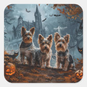 Australische Terriër Halloween Nacht Doggy Delight Vierkante Sticker (Voorkant)