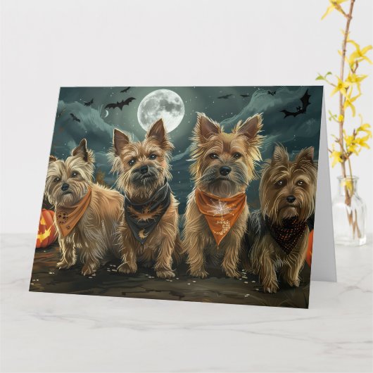 Australische Terrier Halloween Spoken Kaart (Gele Bloem)