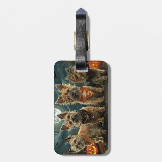 Australische Terriër Halloween Spooky Bagagelabel (Achterkant verticaal)