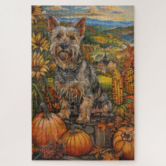 Australische Terrier Herfst Oogst Thanksgiving Legpuzzel (Verticaal)