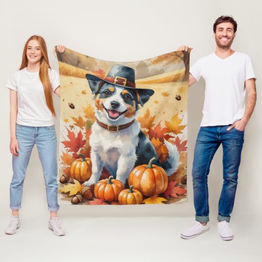 Australische Terrier Herfstbladeren Thanksgiving K Fleece Deken (In situ)