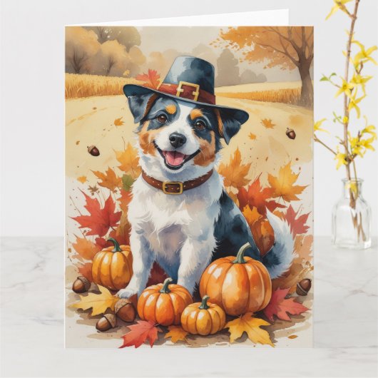 Australische Terrier Herfstbladeren Thanksgiving K Kaart (Gele Bloem)