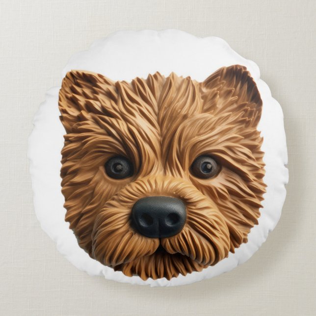 Australische Terrier Hond 3D Geïnspireerd Rond Kussen (Voorkant)