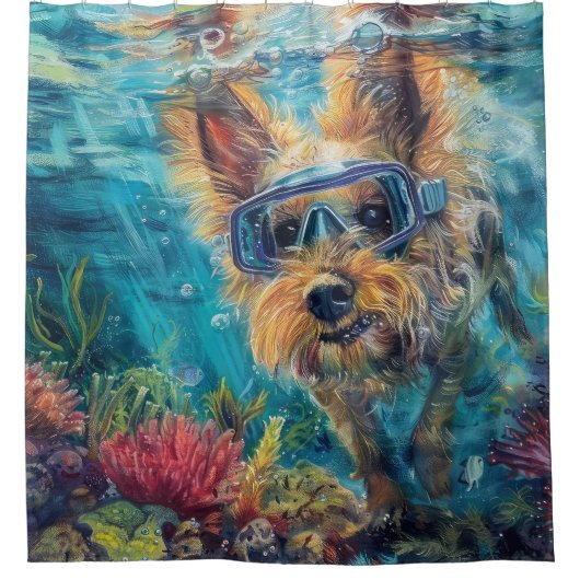 Australische Terriër Hond Duiken Onderwater Douchegordijn (Voorkant)