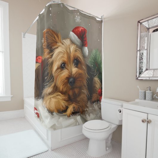 Australische Terriër Hond Kerst Feestelijk Douchegordijn (In situ)