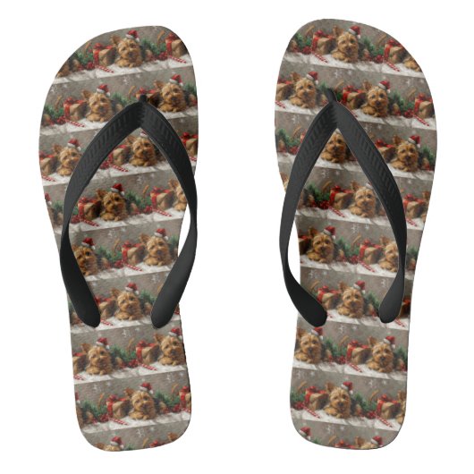 Australische Terriër Hond Kerst Feestelijk Teenslippers (Voetbed)
