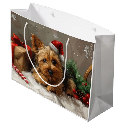 Australische Terrier Hond Kerstfeest Groot Cadeauzakje (Achterkant Gekanteld)