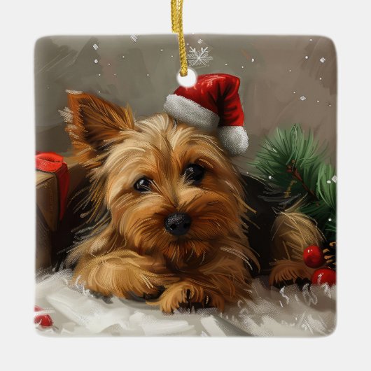 Australische Terrier Hond Kerstfeest Keramisch Ornament (Voorkant)