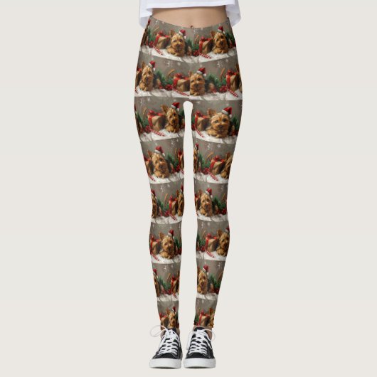 Australische Terrier Hond Kerstfeest Leggings (Voorkant)