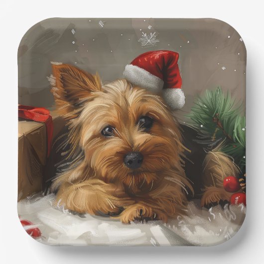 Australische Terrier Hond Kerstfeest Papieren Bordje (Voorkant)