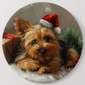 Australische Terrier Hond Kerstfeest Ronde Button 6,0 Cm (Voorkant)