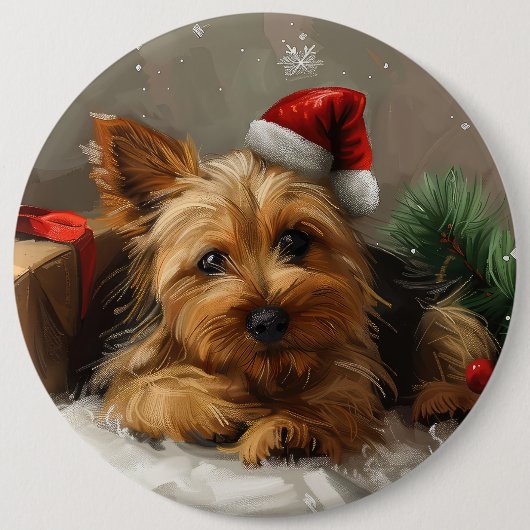 Australische Terrier Hond Kerstfeest Ronde Button 6,0 Cm (Voorkant)
