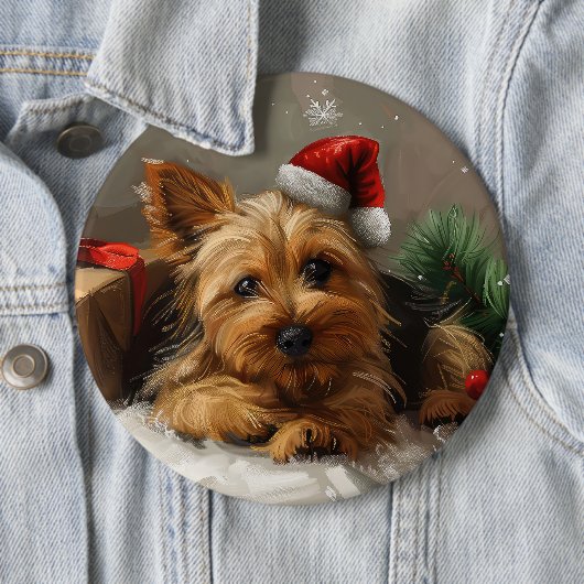 Australische Terrier Hond Kerstfeest Ronde Button 6,0 Cm (In situ)