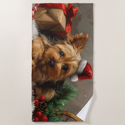 Australische Terrier Hond Kerstfeest Strandlaken (Voorkant)