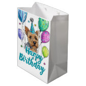 Australische Terriër Hond met Ballonnen Verjaardag Medium Cadeauzakje (Achterkant Gekanteld)
