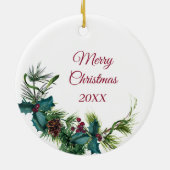 Australische Terriër Hond Portret Holly krans Keramisch Ornament (Achterkant)