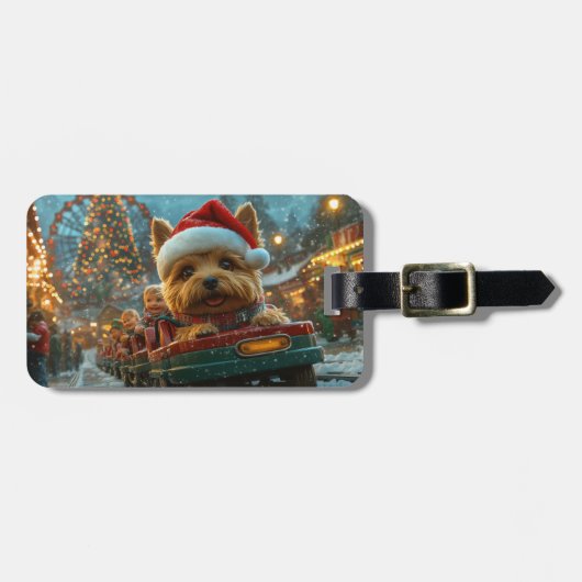 Australische Terriër Hond Roller Coaster Kerstmis Bagagelabel (Voorkant horizontaal)
