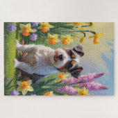Australische Terrier Hond Spring Bloemen Schildere Legpuzzel (Horizontaal)