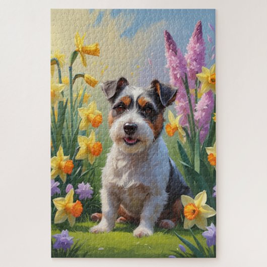 Australische Terrier Hond Spring Bloemen Schildere Legpuzzel (Verticaal)