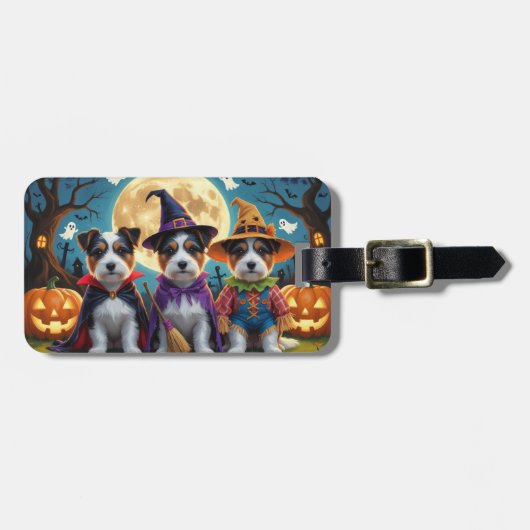 Australische Terrier Honden Pompoen Halloween Grap Bagagelabel (Voorkant horizontaal)