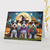 Australische Terrier Honden Pompoen Halloween Grap Kaart (Gele Bloem)