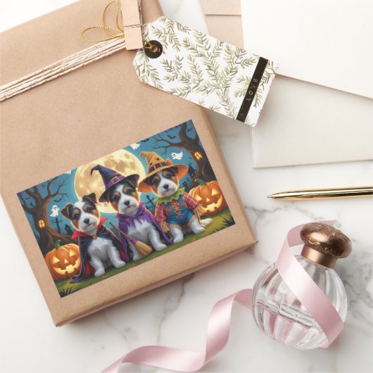 Australische Terrier Honden Pompoen Halloween Grap Rechthoekige Sticker (Geschenken)