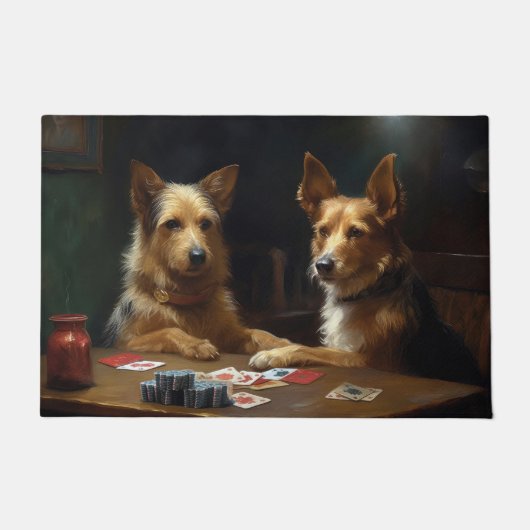 Australische Terriër Honden Spelen Poker Art Deurmat (Voorkant)