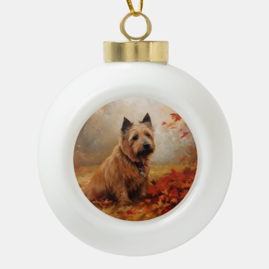 Australische Terriër in de herfst laat Herfst insp Keramische Bal Ornament (Voorkant)