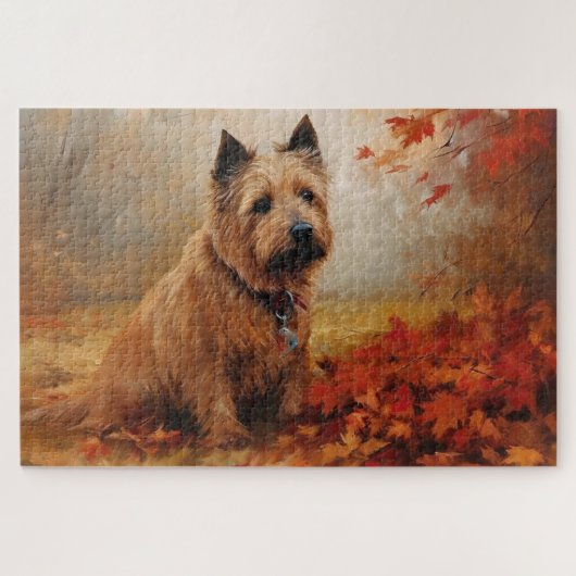 Australische Terrier in herfstbladeren val inspire Legpuzzel (Horizontaal)