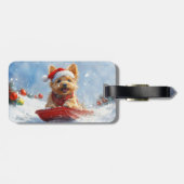 Australische Terriër in Sledge Laat het Sneeuw Ker Bagagelabel (Achterkant horizontaal)