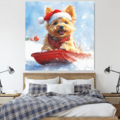 Australische Terriër in Sledge Laat het Sneeuw Ker Canvas Afdruk (Insitu (Slaapkamer))
