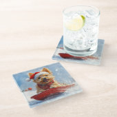 Australische Terriër in Sledge Laat het Sneeuw Ker Glazen Onderzetter (Schuin)