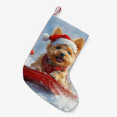 Australische Terriër in Sledge Laat het Sneeuw Ker Kleine Kerstsok (Voorkant (Hangend))