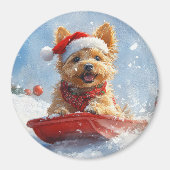 Australische Terriër in Sledge Laat het Sneeuw Ker Magneet (Voorkant)