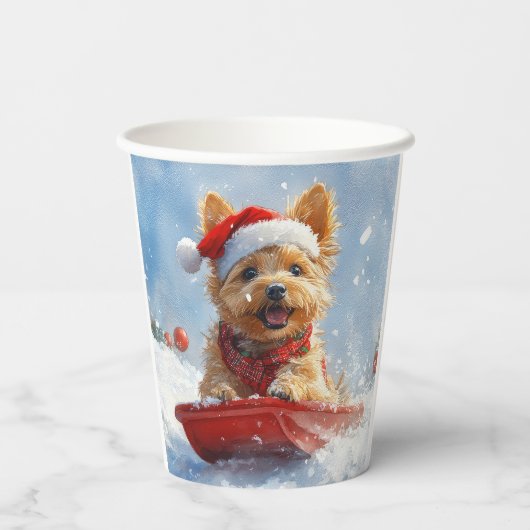 Australische Terriër in Sledge Laat het Sneeuw Ker Papieren Bekers (Achterkant)