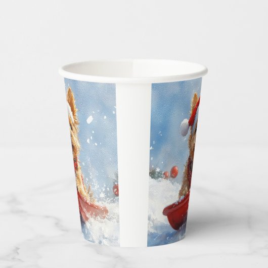 Australische Terriër in Sledge Laat het Sneeuw Ker Papieren Bekers (Links)