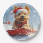 Australische Terriër in Sledge Laat het Sneeuw Ker Papieren Bordje (Voorkant)