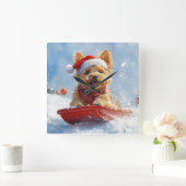 Australische Terriër in Sledge Laat het Sneeuw Ker Vierkante Klok (Huis)