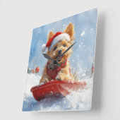 Australische Terriër in Sledge Laat het Sneeuw Ker Vierkante Klok (Hoek)