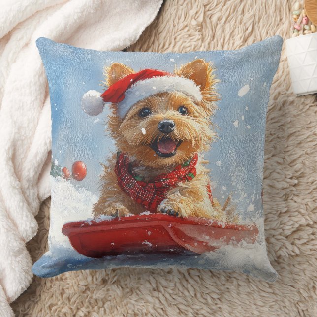 Australische Terrier in slee Laat het sneeuwen Ker Kussen (Deken)