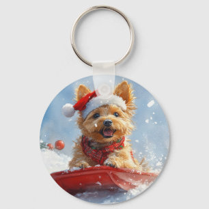 Australische Terrier in slee Laat het sneeuwen Ker Sleutelhanger